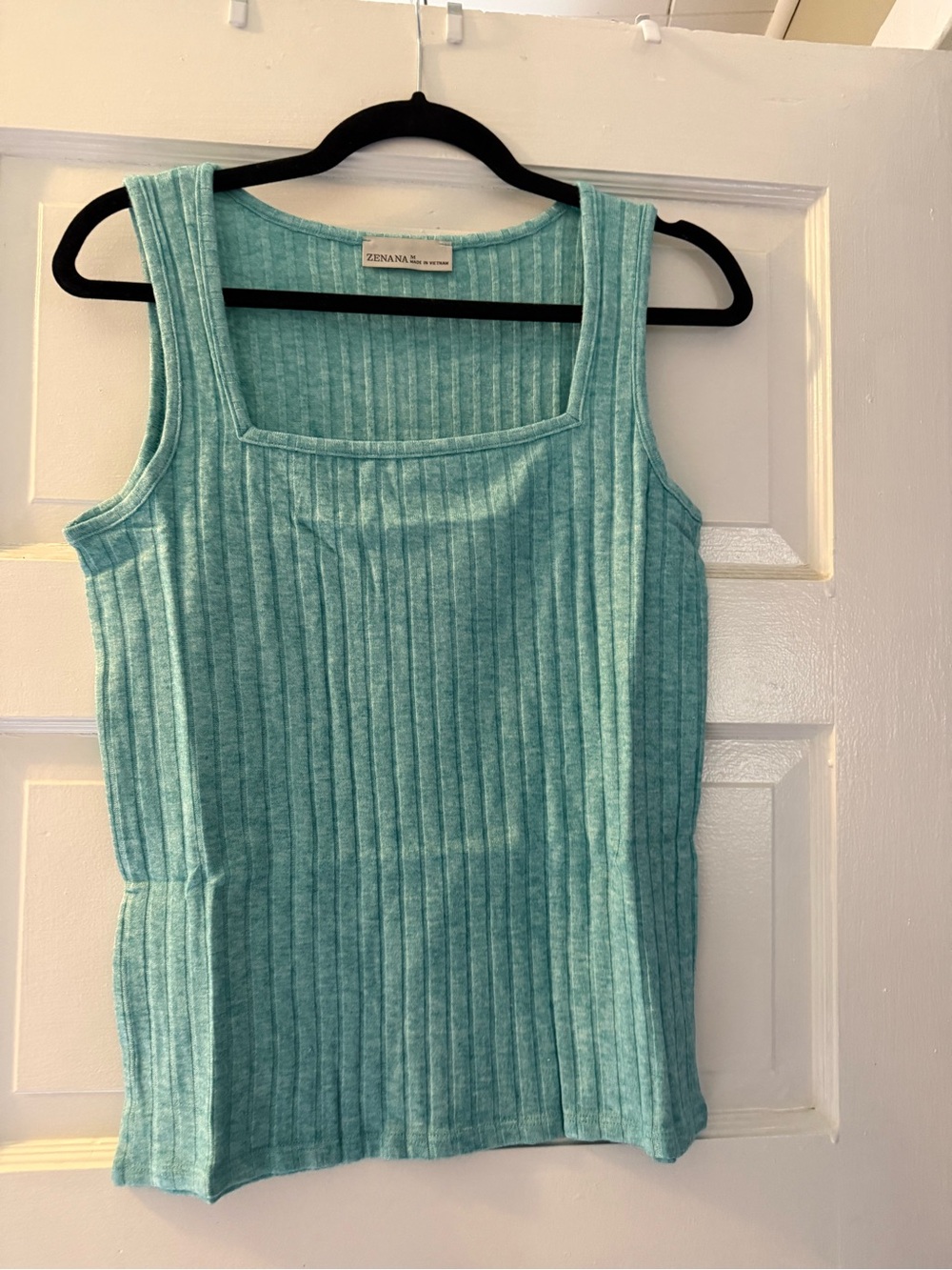 Zenana Outfitters Aqua Ribbed Square-Neck Tank
